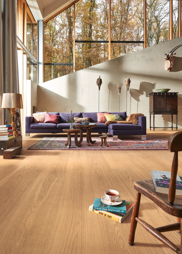 Herdet tregulv i eik Meister Lindura Oak Natural Pure 08906 – brede 1-stavsplanker naturlig oljet