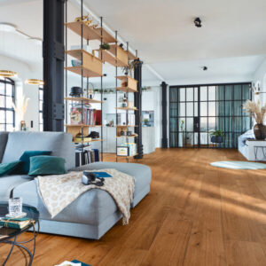 Herdet tregulv i eik Meister Lindura Oak Authentic Chestnut Brown 08911 – brede 1-stavsplanker naturlig oljet