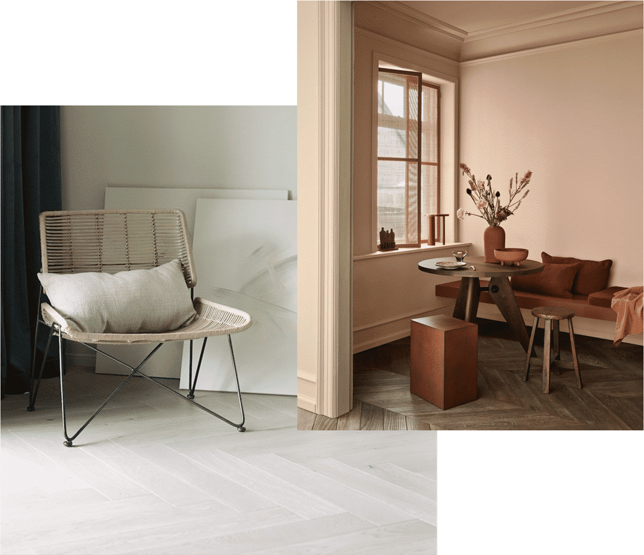 Fiskebein parkett i stue med moderne nordisk interiør