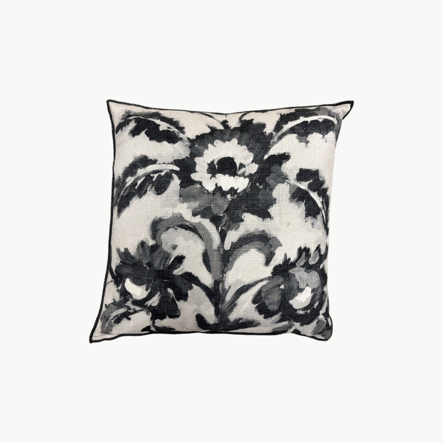 Pyntepute med damaskmønster i kullgrå og naturtoner