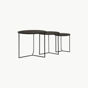 Sett med tre sidebord i svart metall med rund form