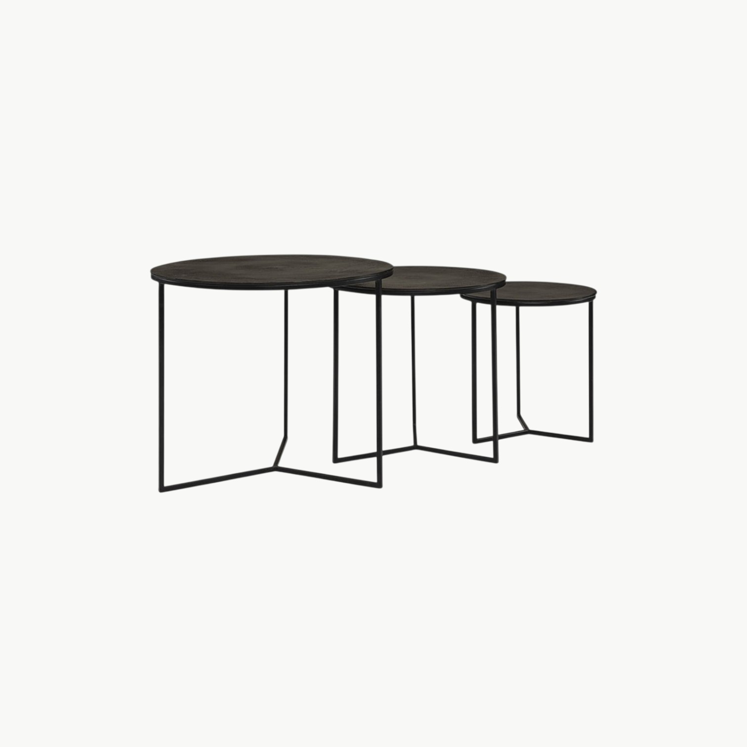 Sett med tre sidebord i svart metall med rund form
