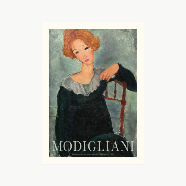Plakat Woman with Red Hair av Amedeo Modigliani i størrelse 30x40 cm med hvit kant