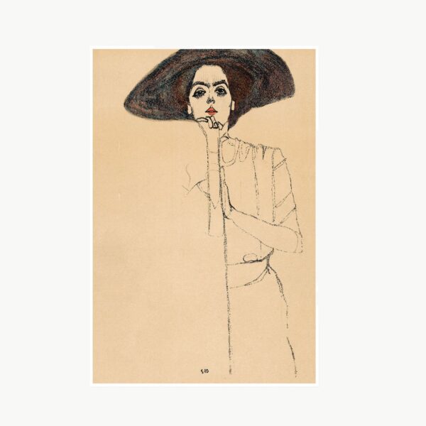 Plakat Portrait of a Woman II av Egon Schiele med hvit kant