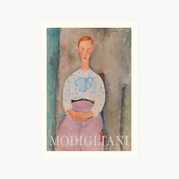 Plakat Girl with a Polka Dot Blouse av Amedeo Modigliani med hvit kant