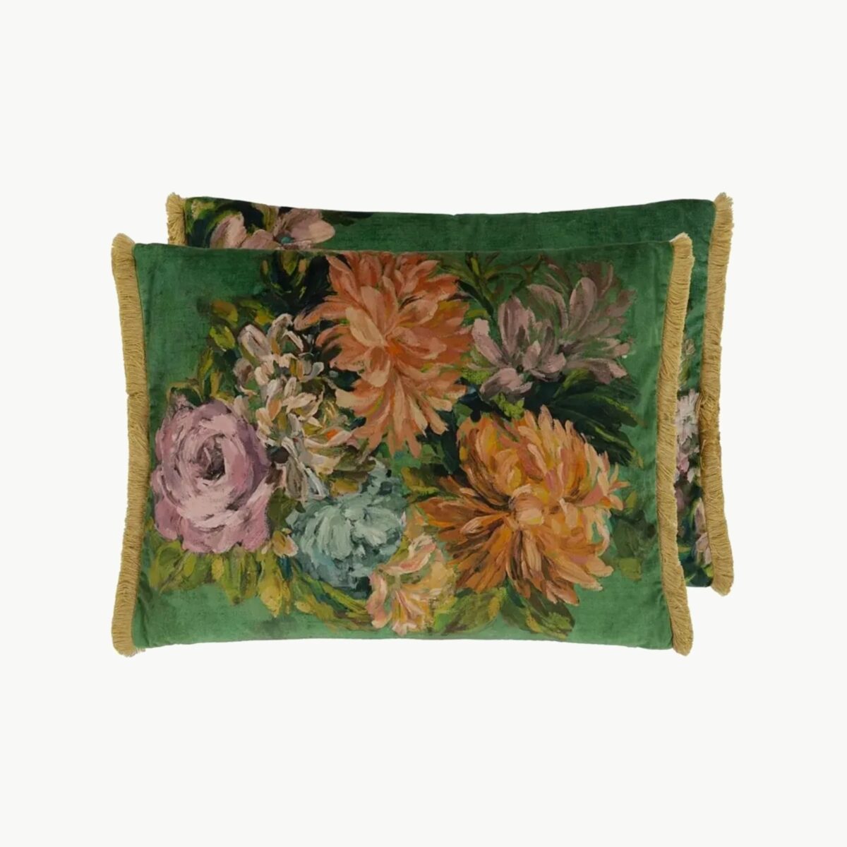 Fleurs D Artistes Velours Pute - Vintage Green 60x45cm