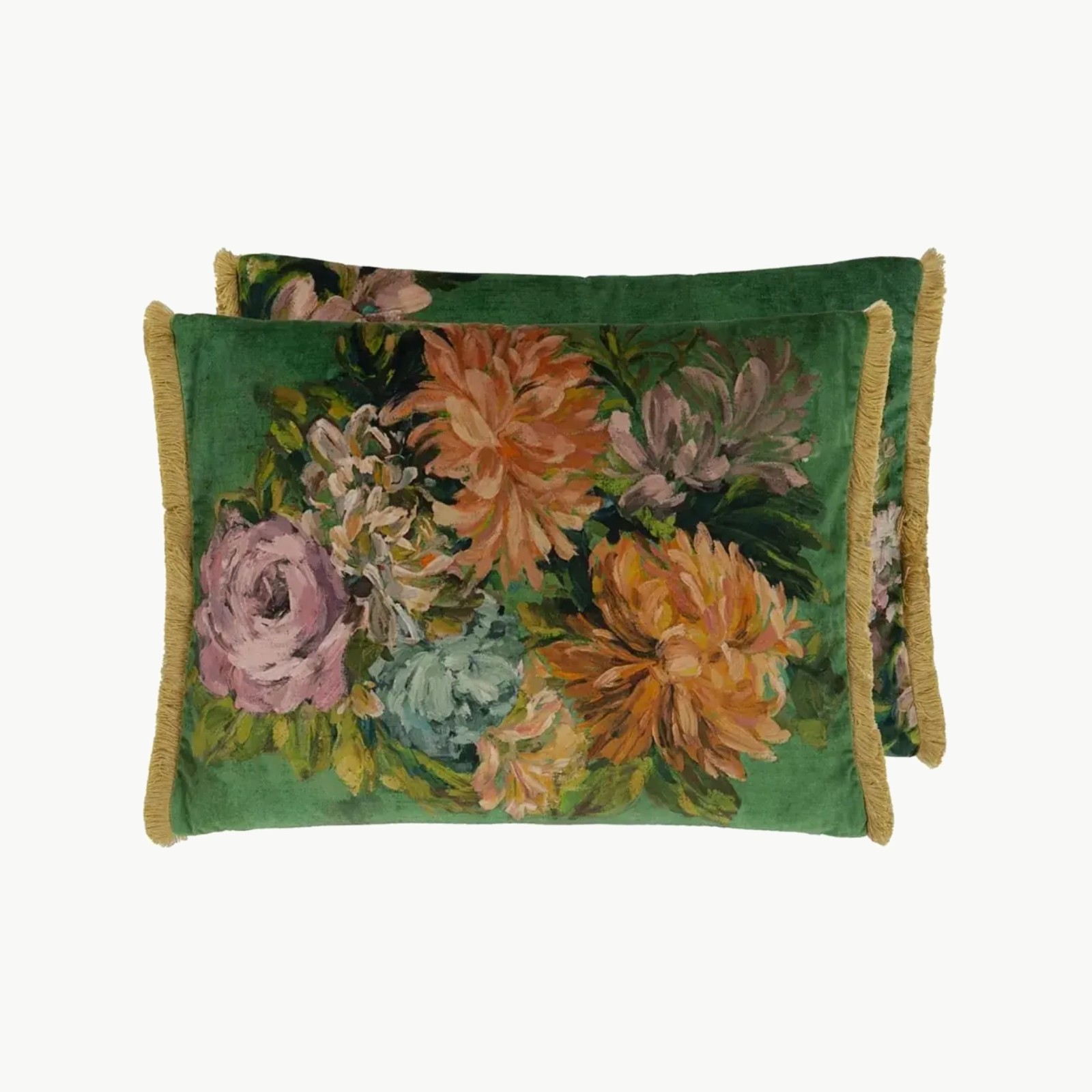 Fleurs D Artistes Velours Pute - Vintage Green 60x45cm