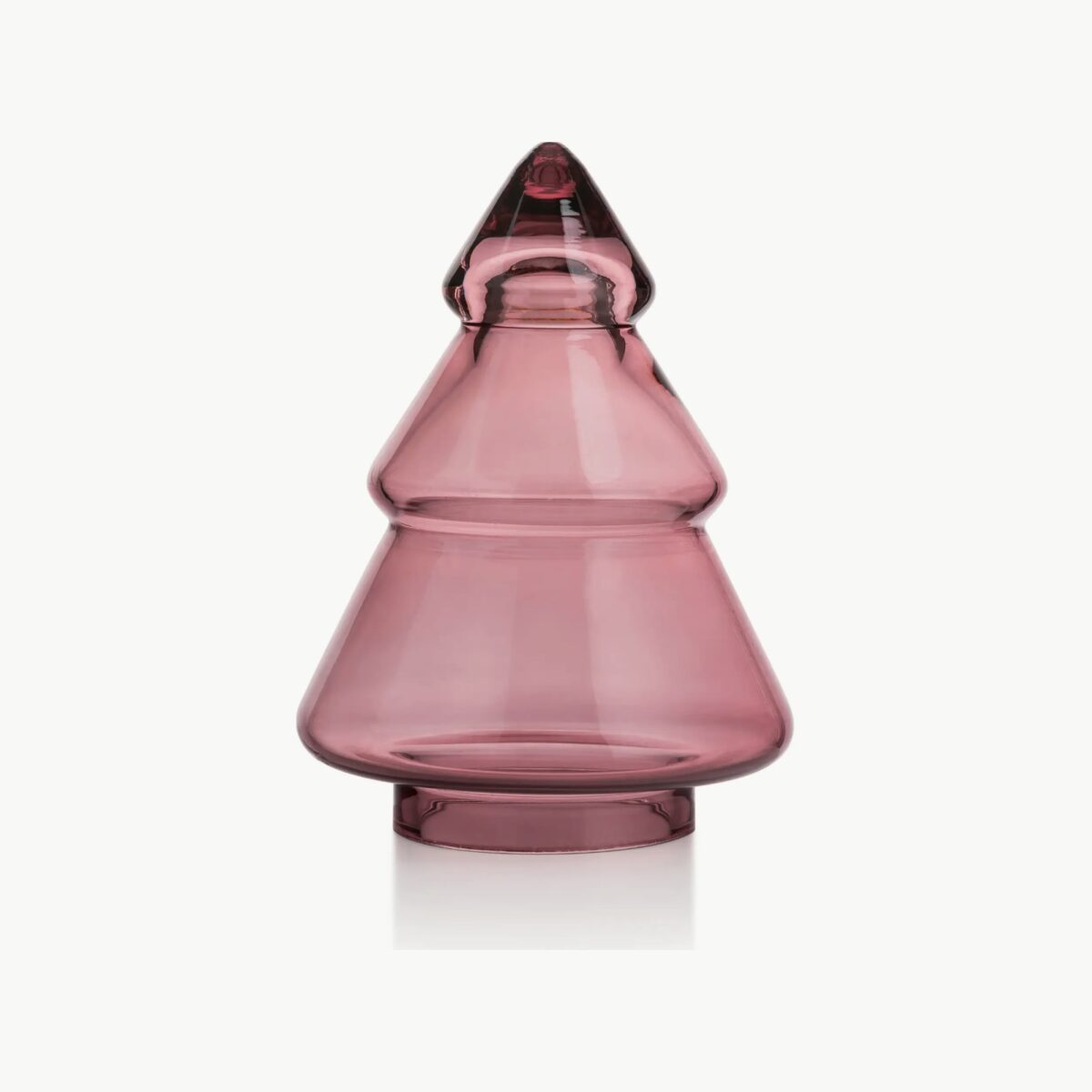 Gran glasstre 11,5 cm i rosa glass fra Hadeland Glassverk mot hvit bakgrunn.
