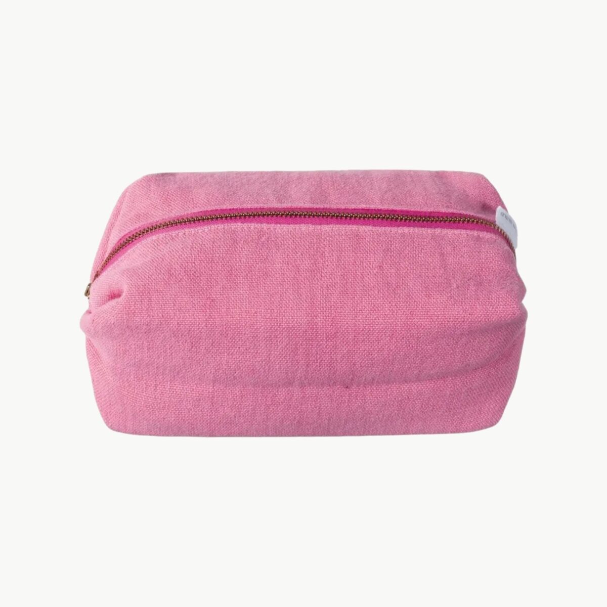 Mellomstor rosa toalettmappe i lin med glidelås og enkel design