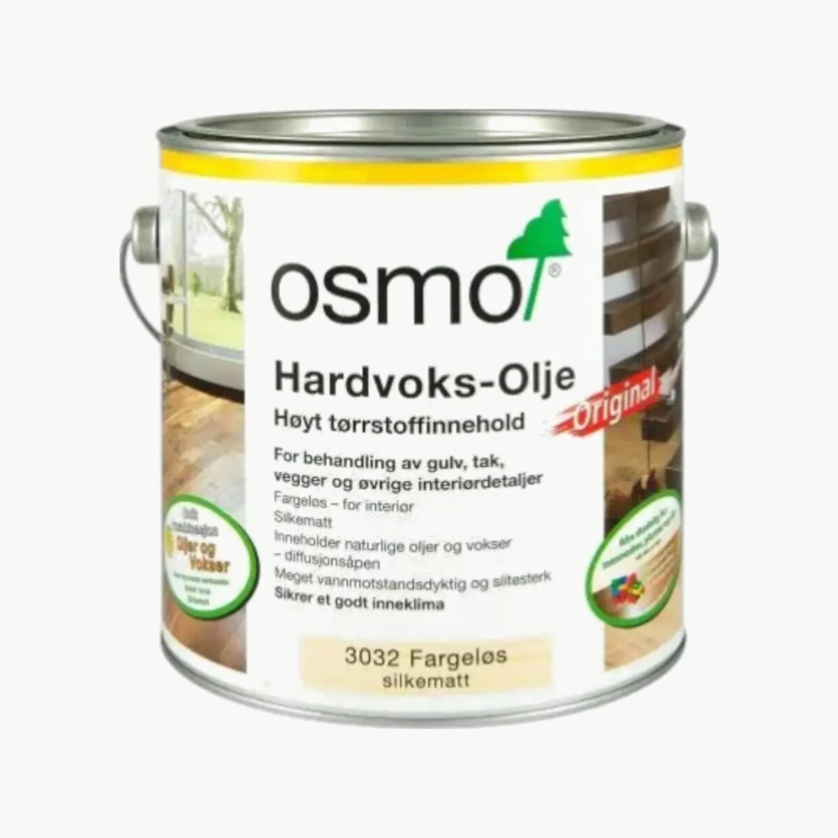 Osmo Hardvoksolje Original Silkematt 3032 for behandling av gulv og andre treoverflater innendørs