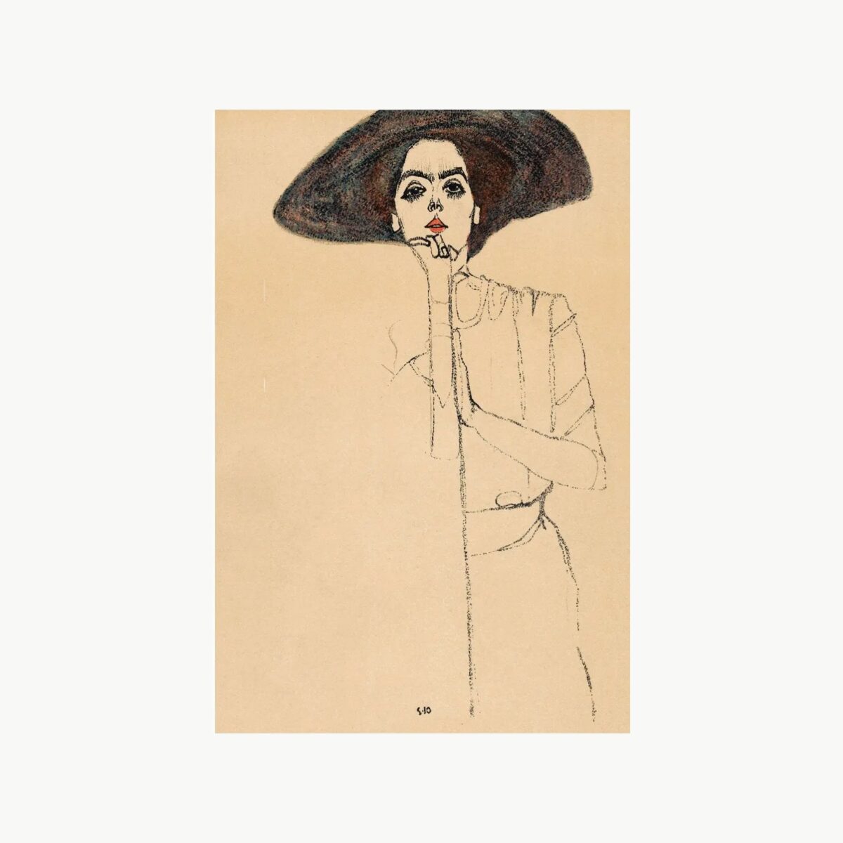 Plakat Portrait of a Woman II av Egon Schiele med hvit kant