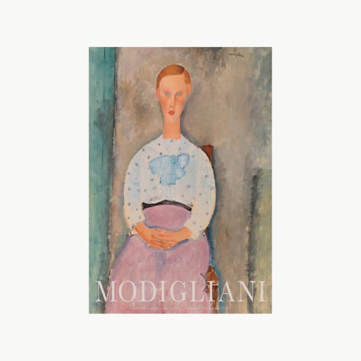 Plakat Girl with a Polka Dot Blouse av Amedeo Modigliani med hvit kant