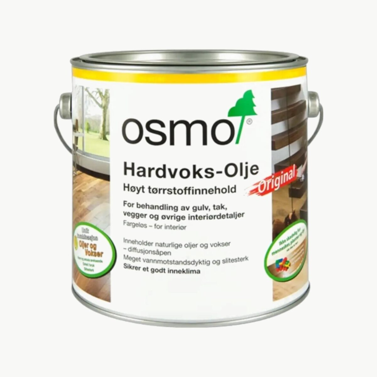 Osmo Hardvoksolje Original Semimatt 3065 for behandling av gulv og andre treoverflater innendørs