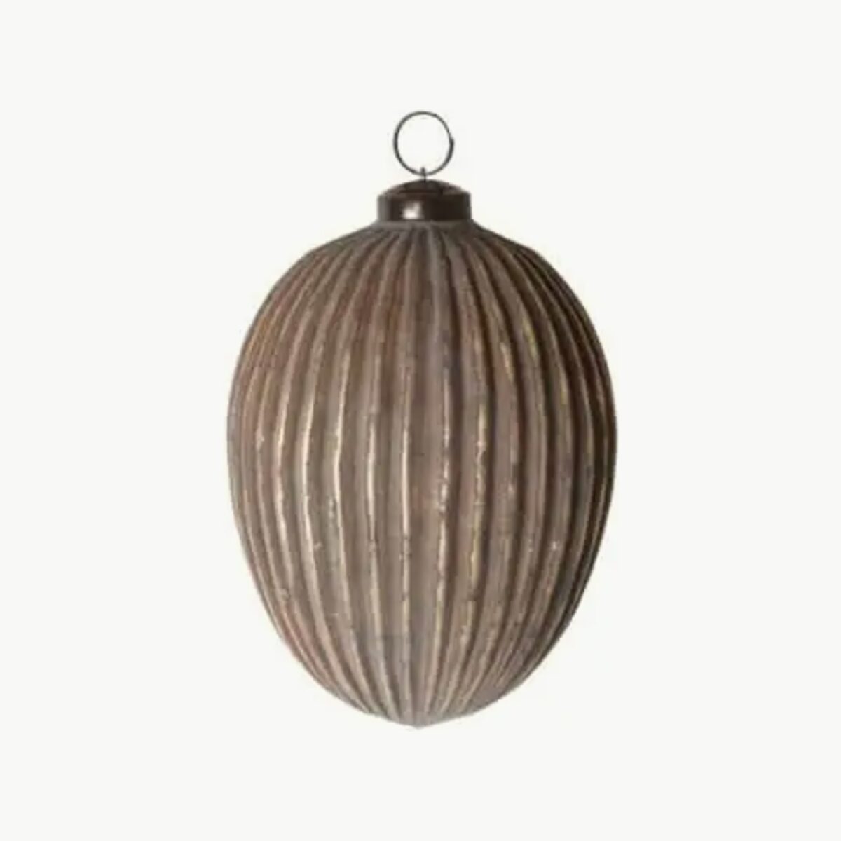 Julekule Ribbet Sølv Cement - Oval Ø12 cm