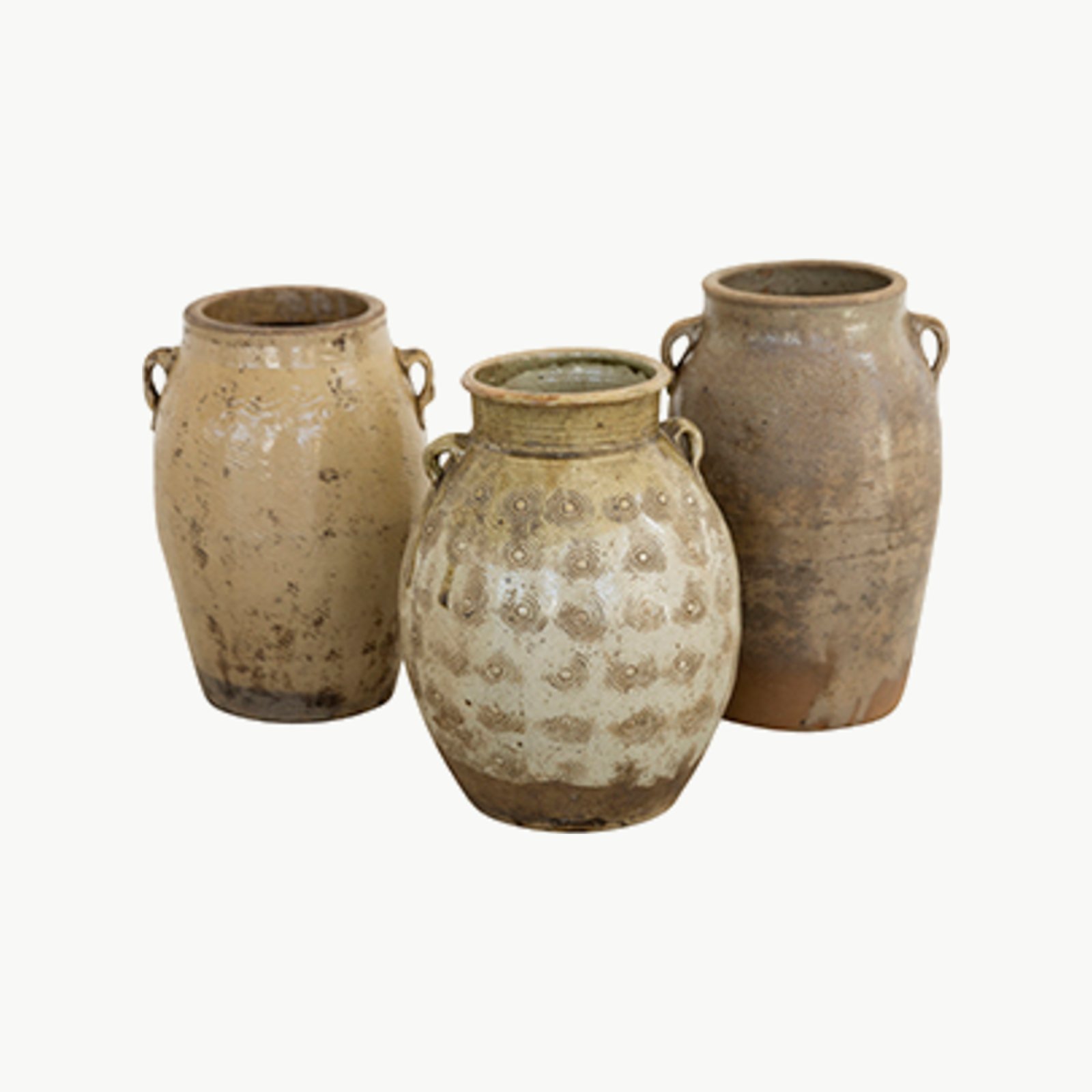 Assorterte vintage keramikkrukker med og uten hanker