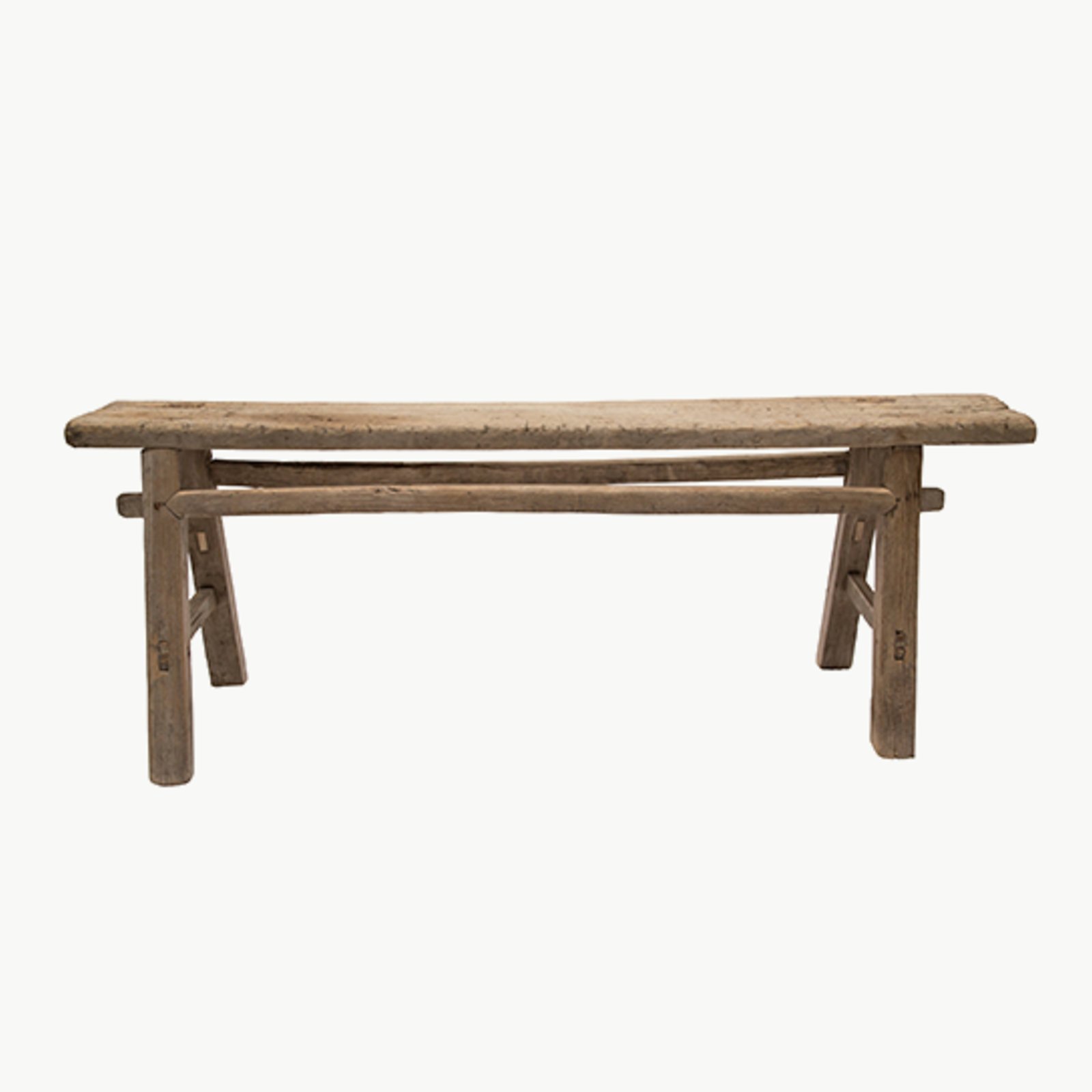 Lang, smal vintage krakk i naturlig tre